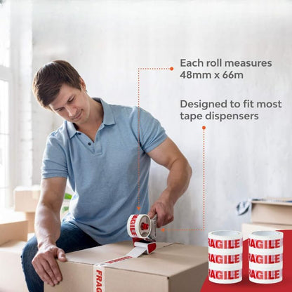 Fragile Packing Tape 48mm x 66m - (Pack of 6/12) - Bargain Factory