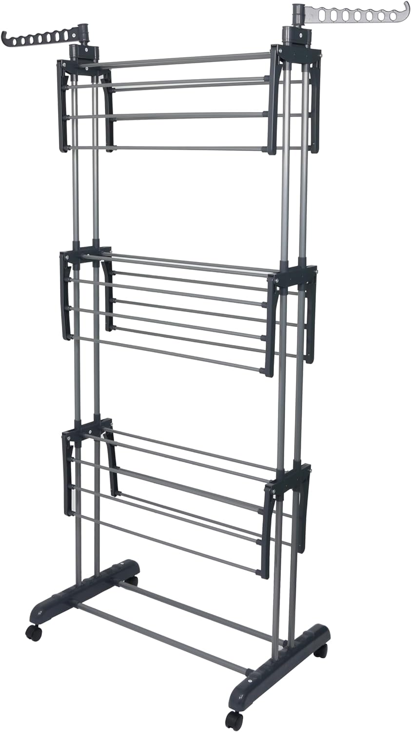 Airer Clothes Drying Rack - 4 Tier Grey Foldable - Bargain Factory