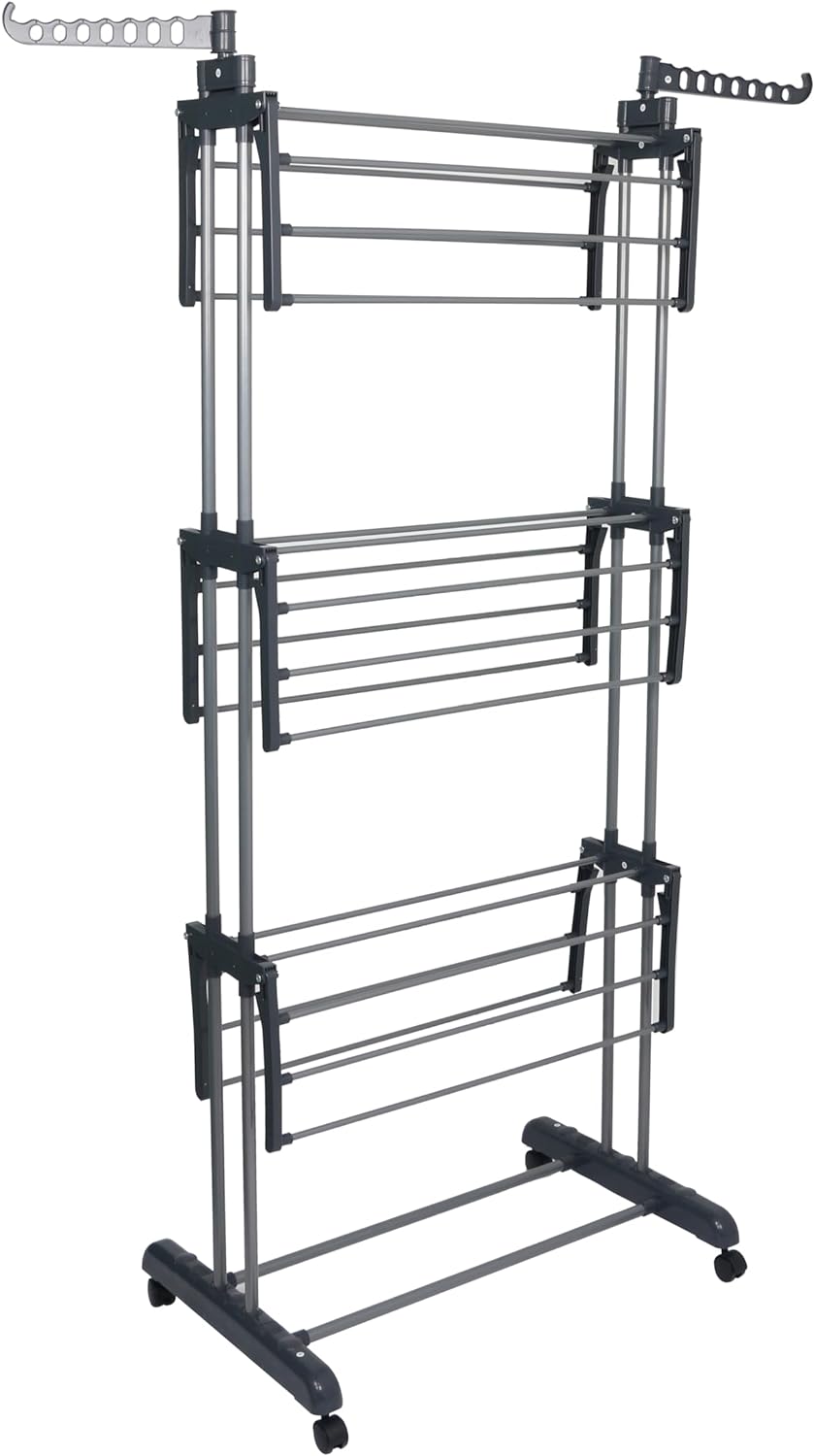 Airer Clothes Drying Rack - 4 Tier Grey Foldable - Bargain Factory