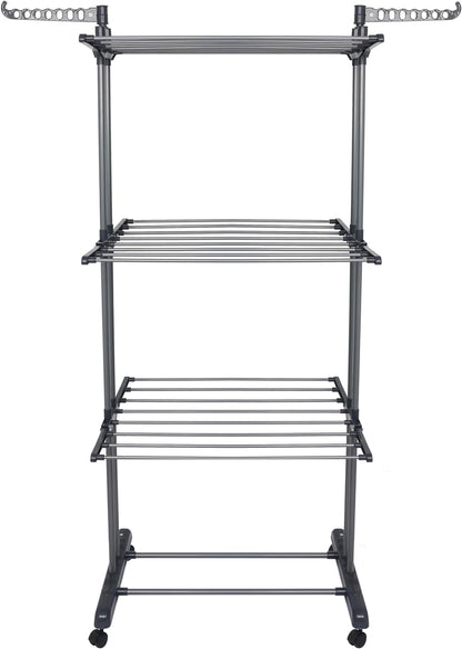 Airer Clothes Drying Rack - 4 Tier Grey Foldable - Bargain Factory