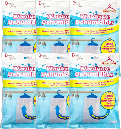 Hanging Interior Wardrobe Dehumidifier Set of 6-210g Each Bag - Bargain Factory