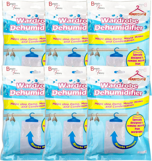 Hanging Interior Wardrobe Dehumidifier Set of 6-210g Each Bag - Bargain Factory
