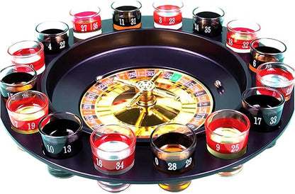Roulette Drinking Game/Adult Game for Parties, 16 Numbered Red and Black Glasses Sturdy Roulette Spinning Game Set - Well Packed- (2 Metal Balls Included) - Bargain Factory