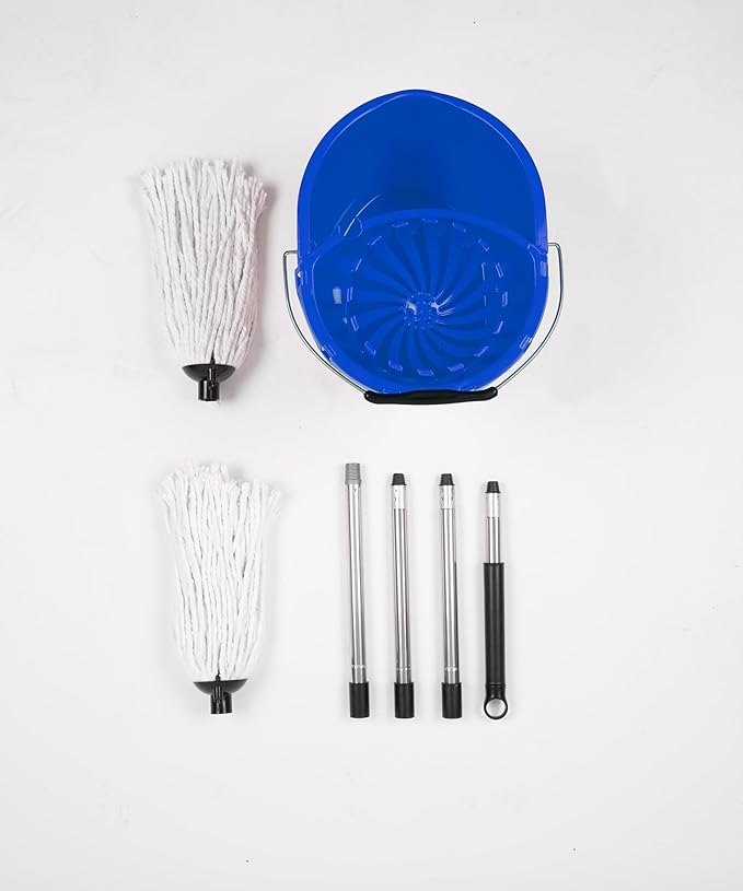 Professional Mop and Bucket Set Heavy Duty with Wringer and Two Traditional Cotton Mop Heads for Cleaning Floors –Mop Bucket Capacity 16L with Pouring Lip - Bargain Factory