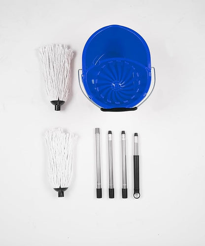 Professional Mop and Bucket Set Heavy Duty with Wringer and Two Traditional Cotton Mop Heads for Cleaning Floors –Mop Bucket Capacity 16L with Pouring Lip - Bargain Factory