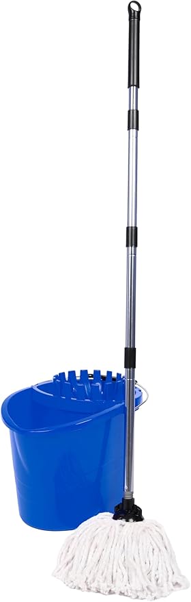 Professional Mop and Bucket Set Heavy Duty with Wringer and Two Traditional Cotton Mop Heads for Cleaning Floors –Mop Bucket Capacity 16L with Pouring Lip - Bargain Factory