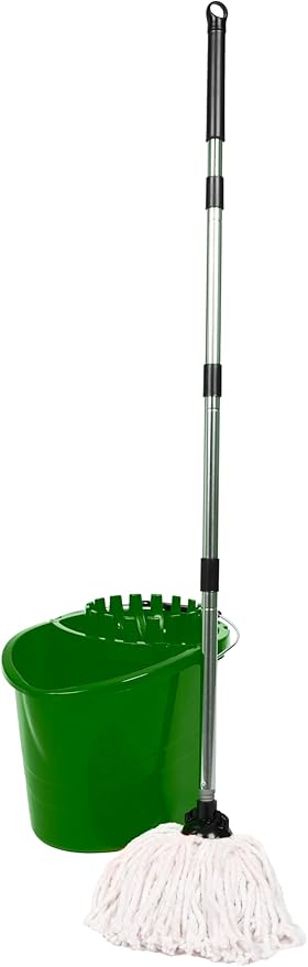 Professional Mop and Bucket Set Heavy Duty with Wringer and Two Traditional Cotton Mop Heads for Cleaning Floors –Mop Bucket Capacity 16L with Pouring Lip - Bargain Factory