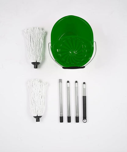 Professional Mop and Bucket Set Heavy Duty with Wringer and Two Traditional Cotton Mop Heads for Cleaning Floors –Mop Bucket Capacity 16L with Pouring Lip - Bargain Factory