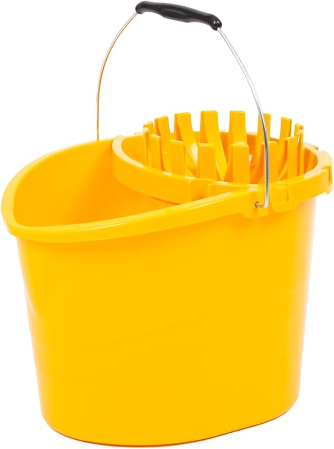 Professional Mop and Bucket Set Heavy Duty with Wringer and Two Traditional Cotton Mop Heads for Cleaning Floors –Mop Bucket Capacity 16L with Pouring Lip - Bargain Factory
