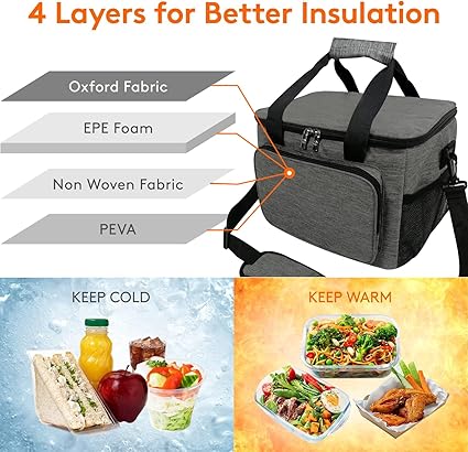 Insulated Picnic Bag 15L Large Cooler Bag Lunch Bag For Lunch/Work/School/Beach/Picnic (Grey) - Bargain Factory