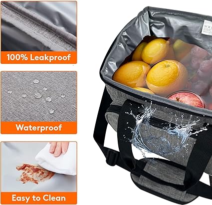 Insulated Picnic Bag 15L Large Cooler Bag Lunch Bag For Lunch/Work/School/Beach/Picnic (Grey) - Bargain Factory