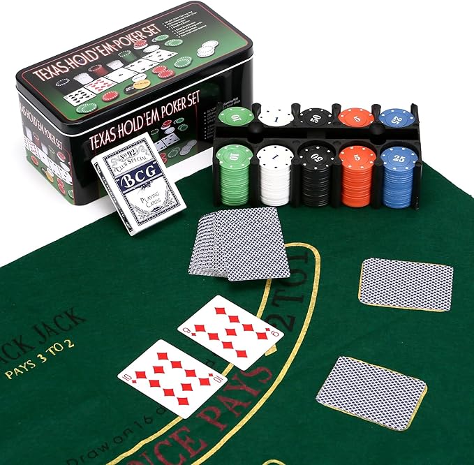 200 Pcs Poker Set, Poker Set with Mat and Chips, Casino Texas Holdem Poker Set and Black Jacks Game Poker Sets, Poker Chips set with Poker Mat & Tin Box, Casino Chips & Gambling Cards - Bargain Factory
