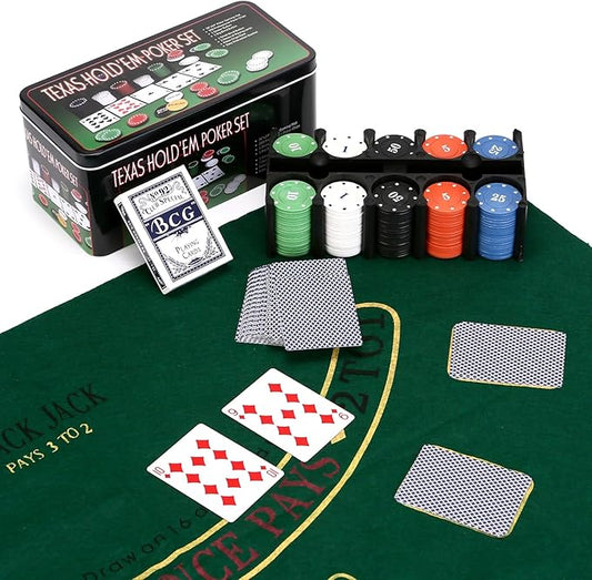 200 Pcs Poker Set, Poker Set with Mat and Chips, Casino Texas Holdem Poker Set and Black Jacks Game Poker Sets, Poker Chips set with Poker Mat & Tin Box, Casino Chips & Gambling Cards - Bargain Factory