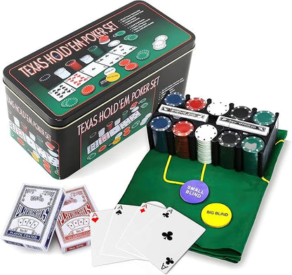 200 Pcs Poker Set, Poker Set with Mat and Chips, Casino Texas Holdem Poker Set and Black Jacks Game Poker Sets, Poker Chips set with Poker Mat & Tin Box, Casino Chips & Gambling Cards - Bargain Factory