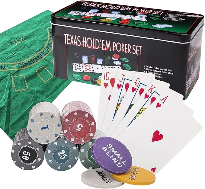 200 Pcs Poker Set, Poker Set with Mat and Chips, Casino Texas Holdem Poker Set and Black Jacks Game Poker Sets, Poker Chips set with Poker Mat & Tin Box, Casino Chips & Gambling Cards - Bargain Factory