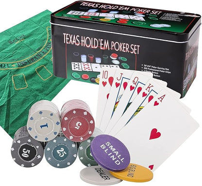 200 Pcs Poker Set, Poker Set with Mat and Chips, Casino Texas Holdem Poker Set and Black Jacks Game Poker Sets, Poker Chips set with Poker Mat & Tin Box, Casino Chips & Gambling Cards - Bargain Factory