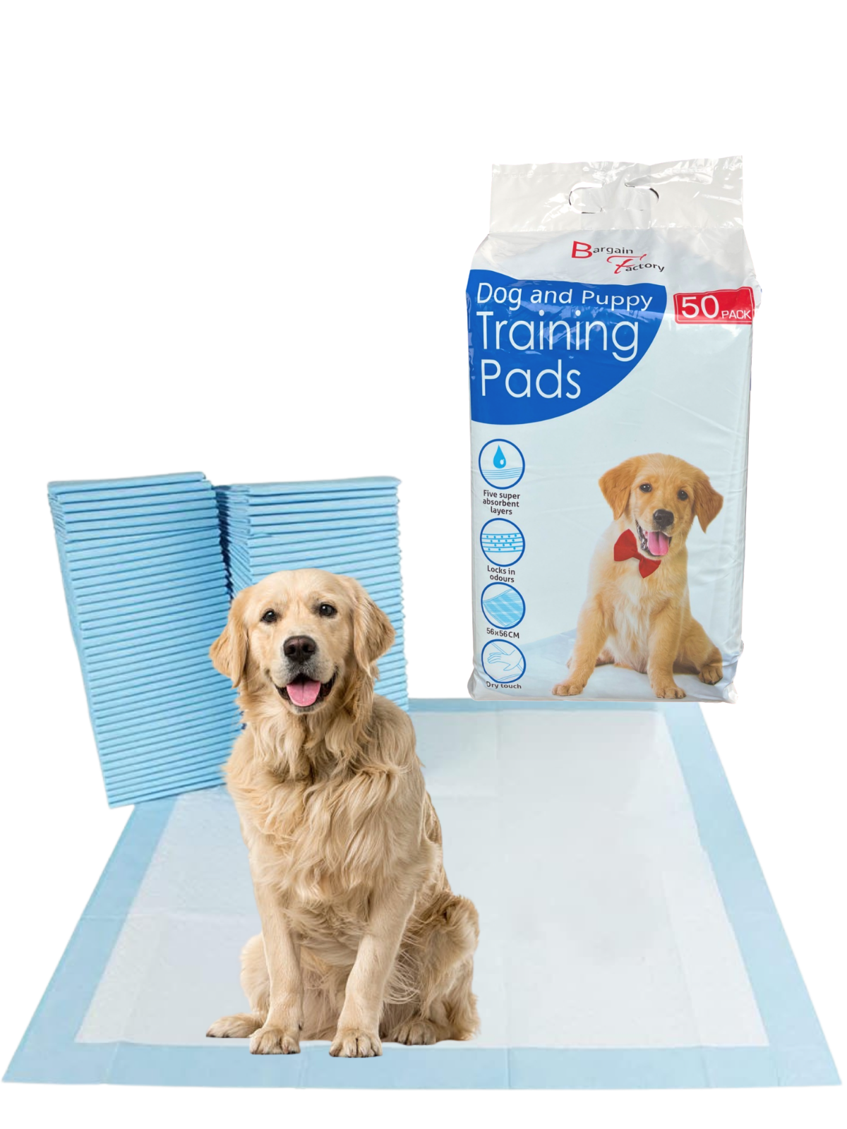 Pet Potty Training Pads for Dogs - 5 Layers Super - 56 x 56 cm - (Pack of 50/100) - Bargain Factory
