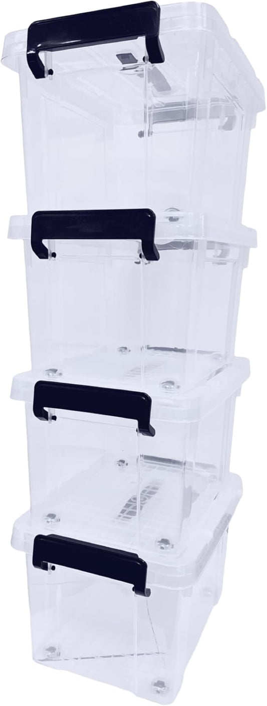 4 x Clear Plastic Storage Container Large Boxes With Lids, Closing Clips and Wheels 16L Integrated Handles Stackable BPA Free Box For Bedroom Office Living Room Kitchen - Bargain Factory