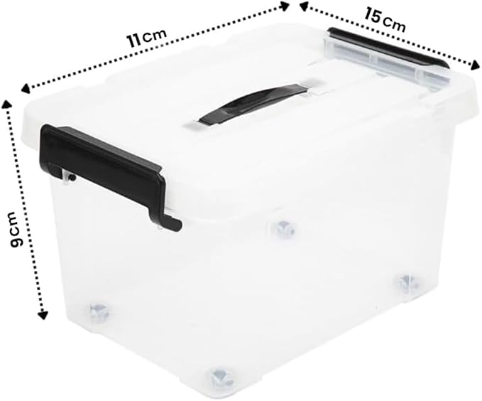 4 x Clear Plastic Storage Container Large Boxes With Lids, Closing Clips and Wheels 16L Integrated Handles Stackable BPA Free Box For Bedroom Office Living Room Kitchen - Bargain Factory