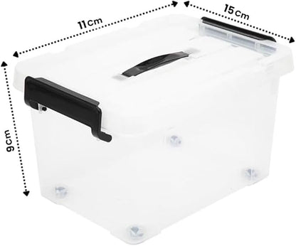 4 x Clear Plastic Storage Container Large Boxes With Lids, Closing Clips and Wheels 16L Integrated Handles Stackable BPA Free Box For Bedroom Office Living Room Kitchen - Bargain Factory